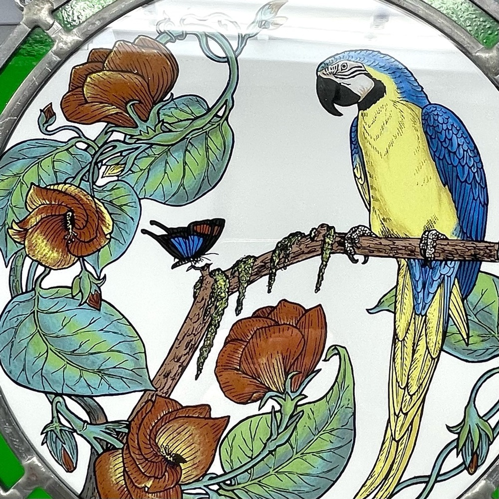 Vintage Art Glass Suncatcher Colorful Parrot Butterfly Stained Glass Art - Picture 4 of 6